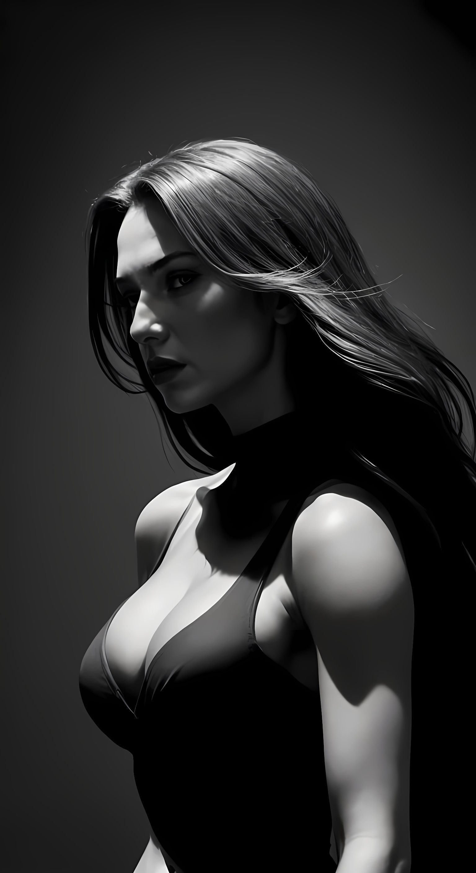 Dramatic Silhouette in Chiaroscuro Against Grey Gradient