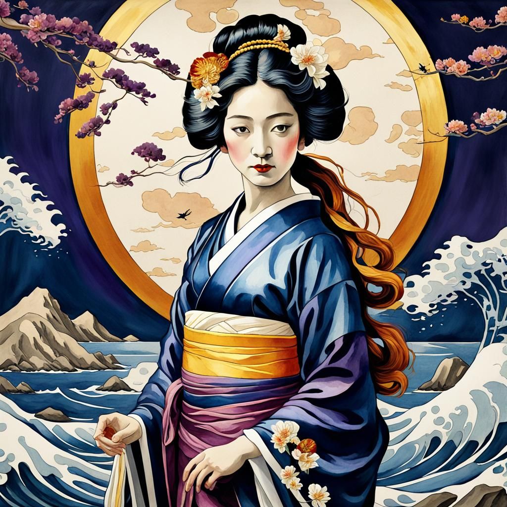 Geisha in the Style of The Birth of Venus