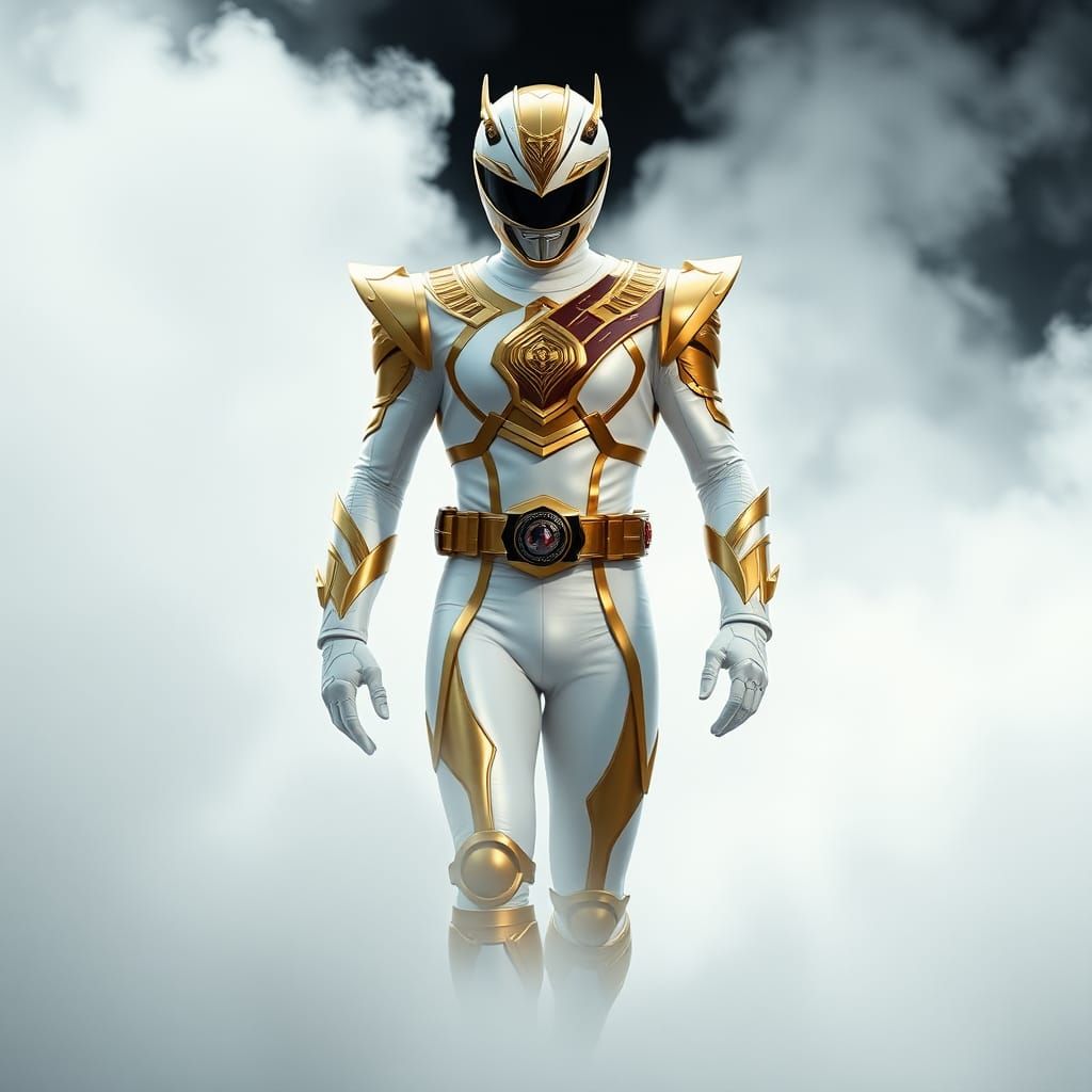White and Gold Power Ranger in Futuristic Style