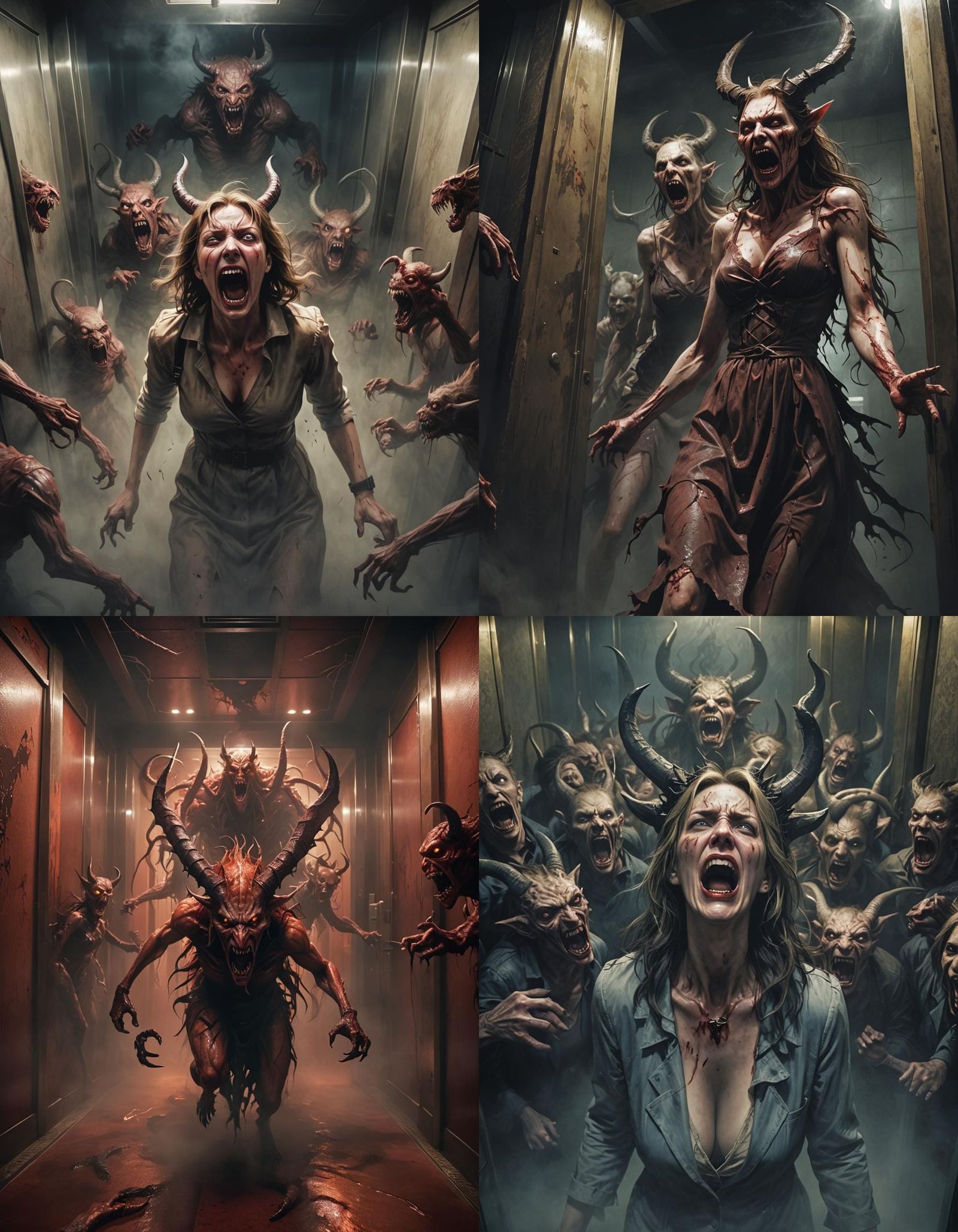 Demonic Attack in Elevator: Horror Game Art