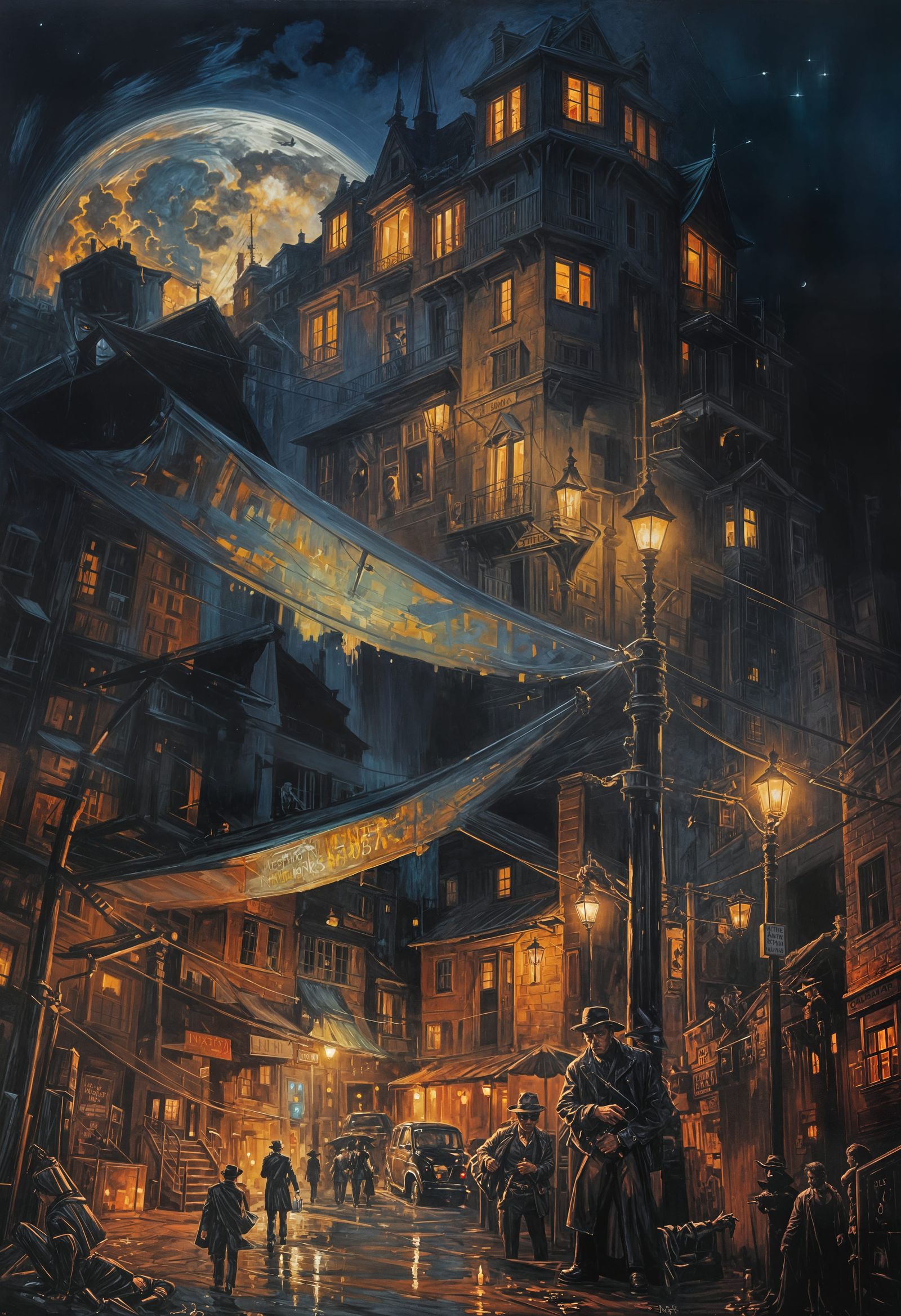 Mysterious Streets Under a Dark City Sky