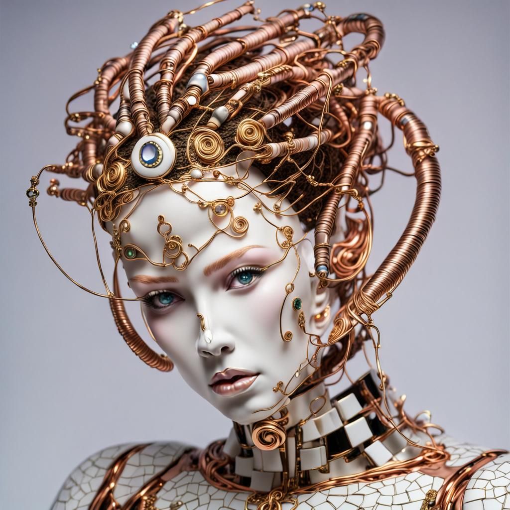 Porcelain Cyborg Woman with Gold Trim