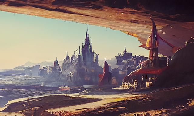 Medieval Fantasy City: Realistic Oil Painting