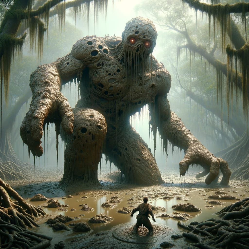 Mud Golem Attacks Explorer in Marshland
