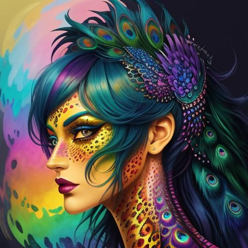 Rainbow Dragon Scale Woman: Abstract Art Portrait