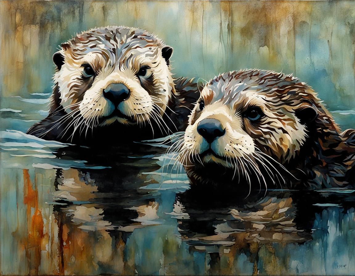 Sea Otters in Santa Cruz: Encaustic Painting