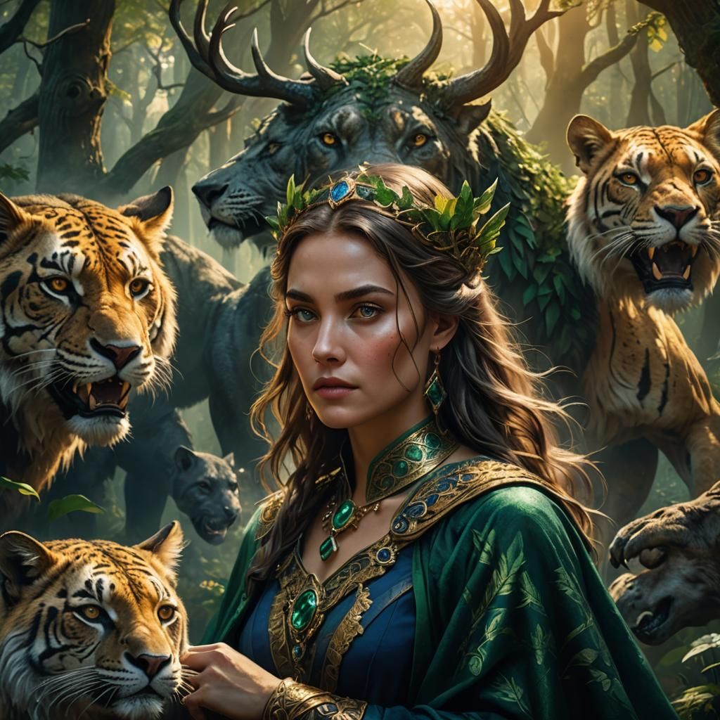 Mystical Forest Lady in Animal War: Fantasy Art