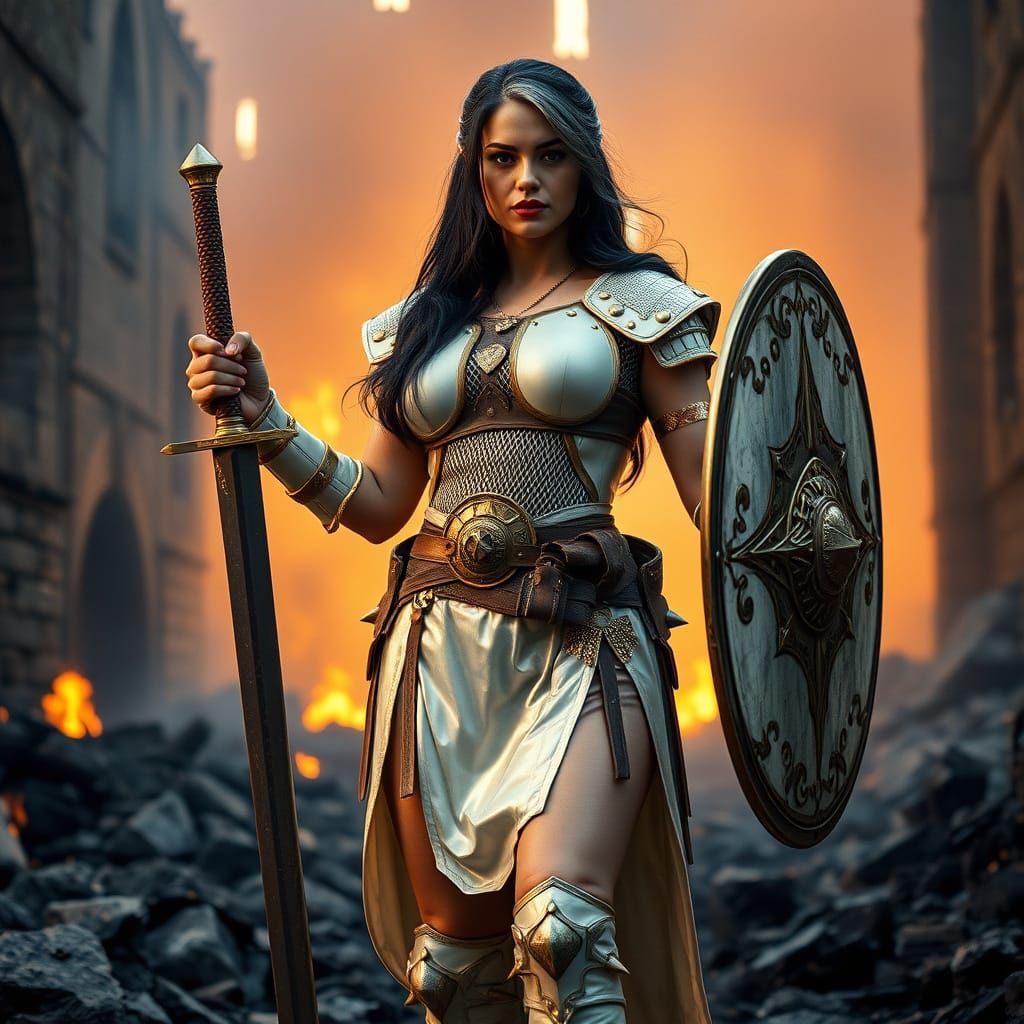 Elegant Warrior in Plate Armor, Cinematic Portrait