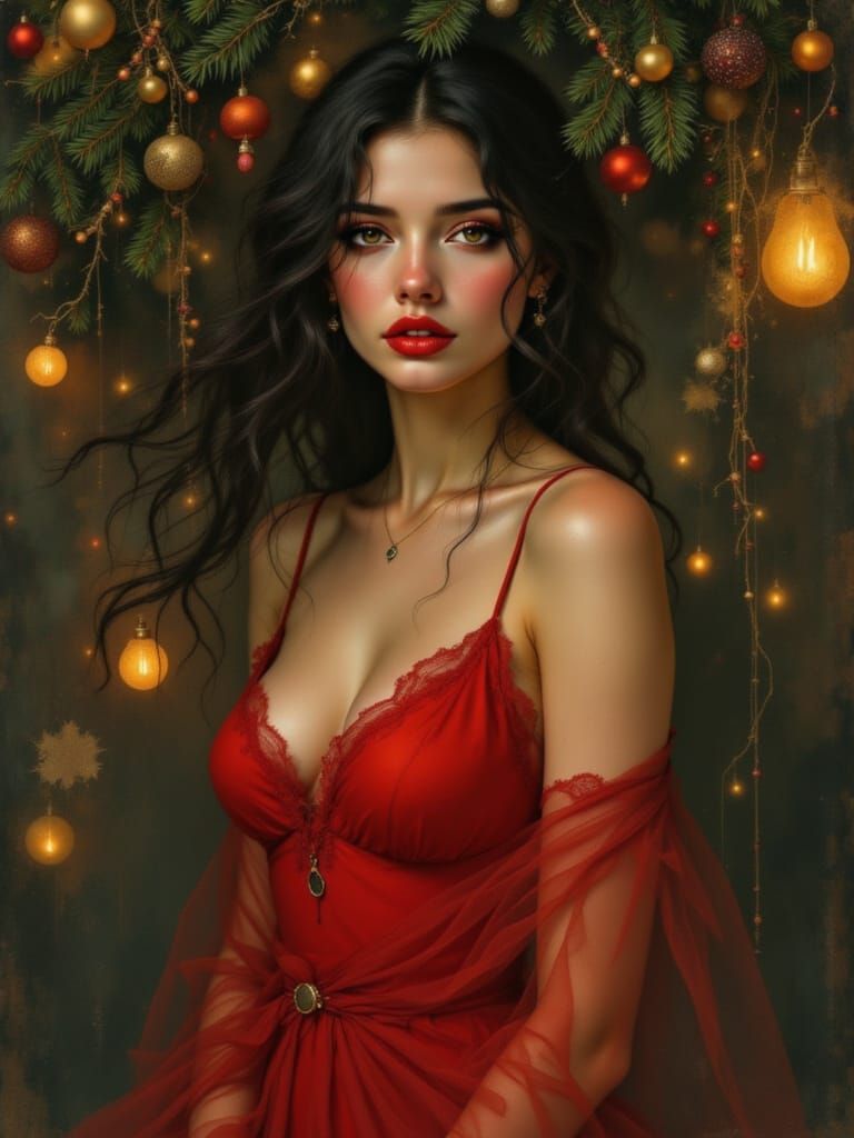 Asian Pin-Up Woman in Twinkling Twilight