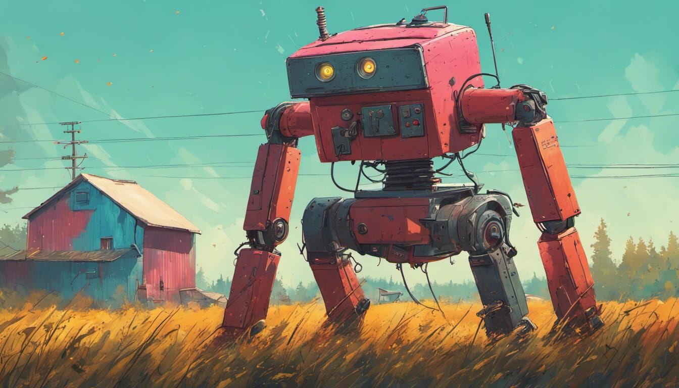 Colorful Farming Robot in Hyperrealistic Style