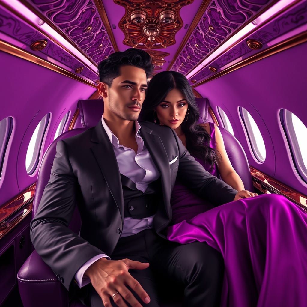 Luxurious Couple in Regal Purple Airliner