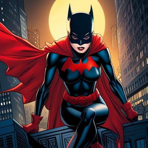 Stylized Batwoman Silhouette in Comic Book Style