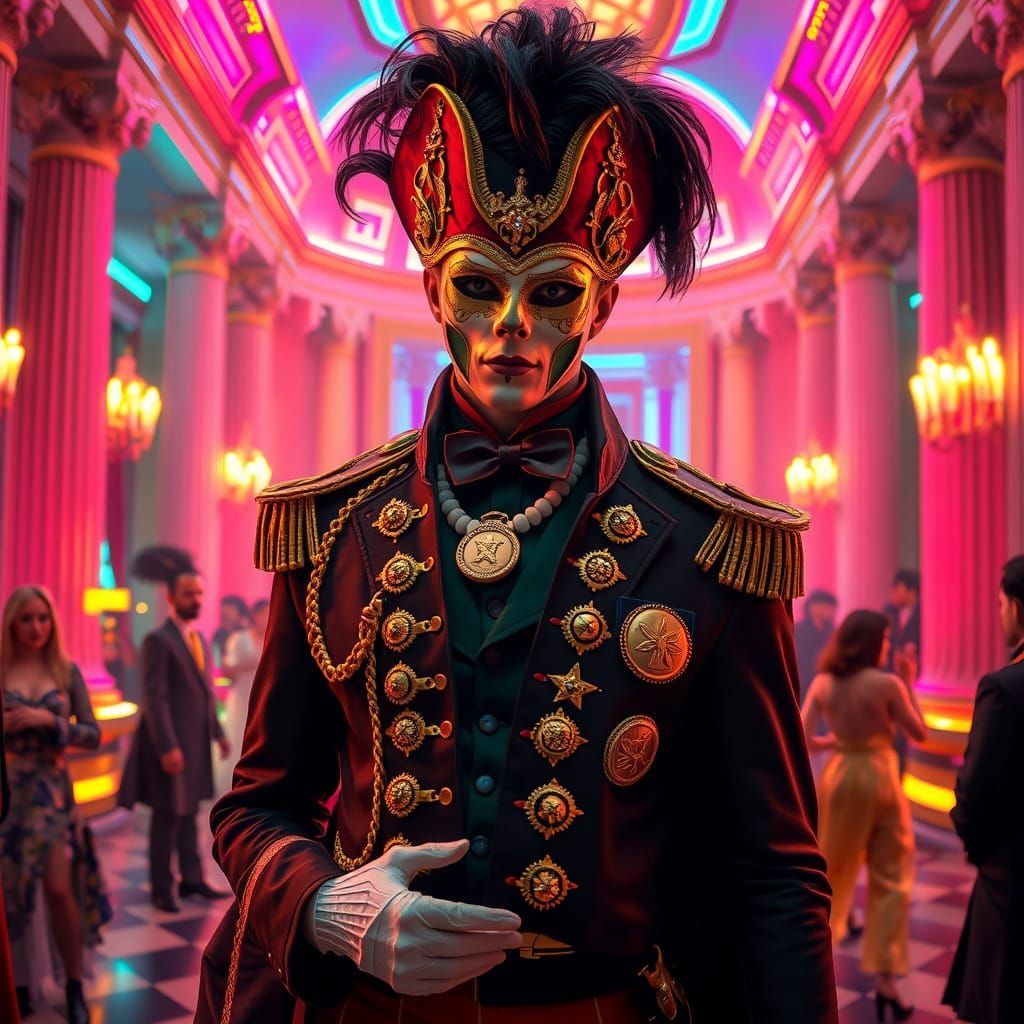 Owl Attends Masquerade Party in Baroque-Futuristic Style