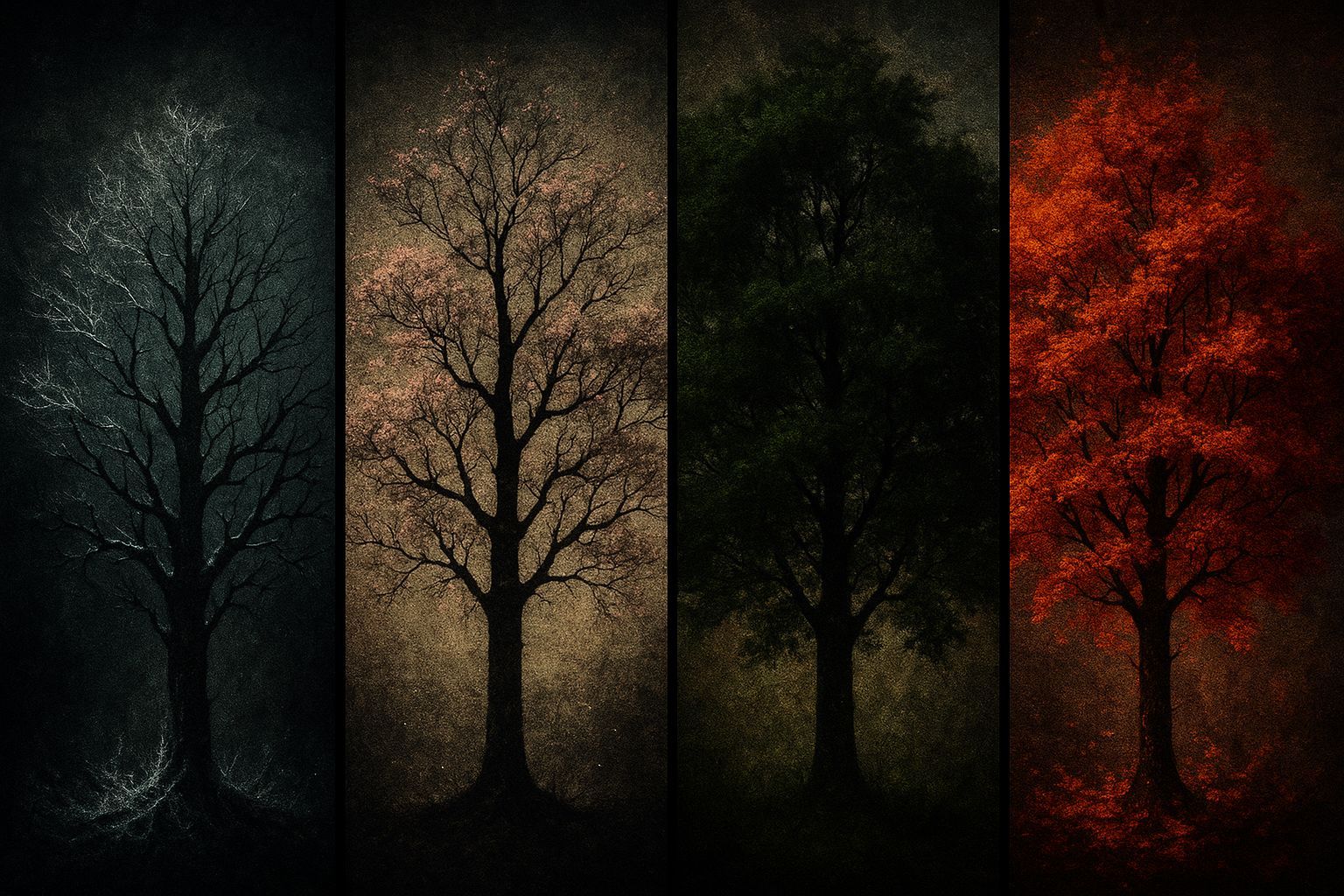 Gothcore Tree Through the Seasons: Surreal Digital Art