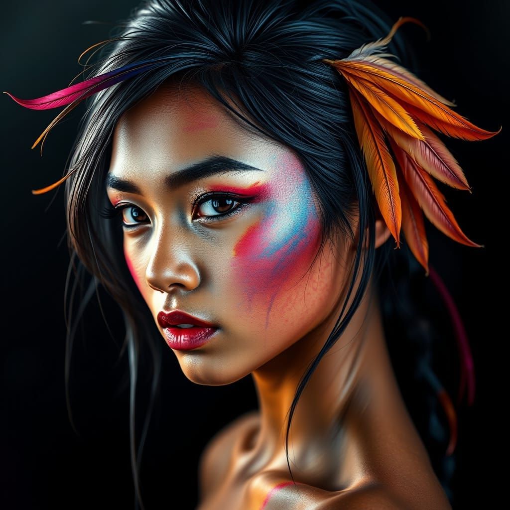 Hyperrealistic Balinese Beauty with Vibrant Painted Skin and...