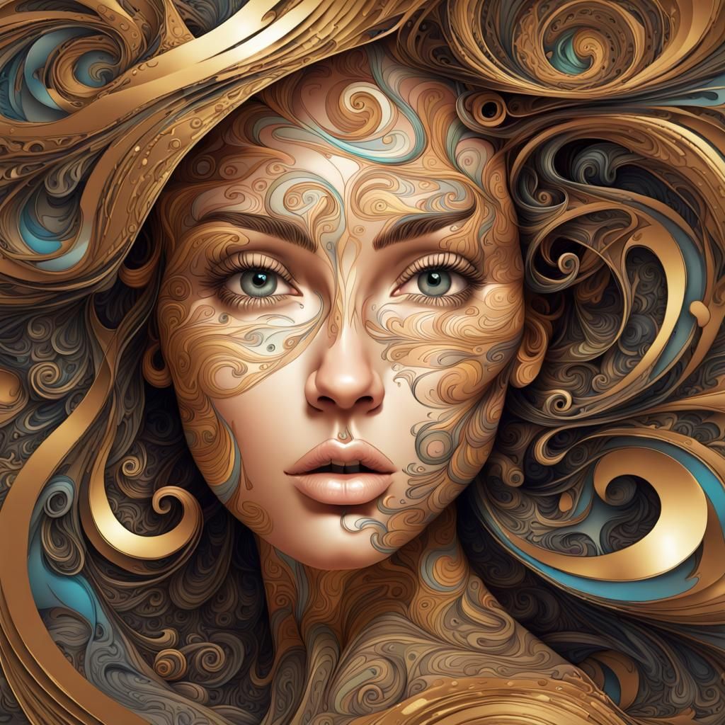Psychedelic Cartoon Portrait with Fractal Swirls