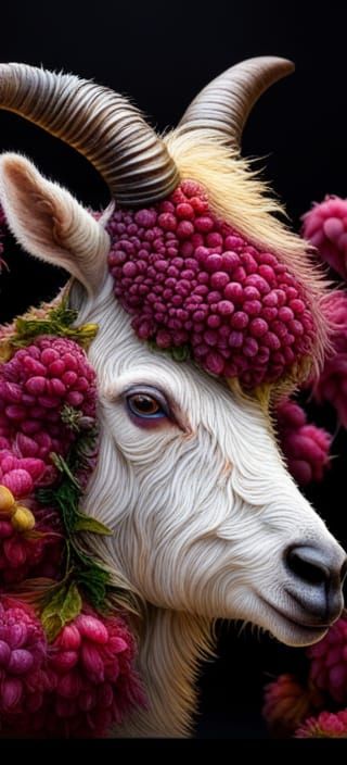 Raspberry Fainting Goat Portrait with Carved Fur