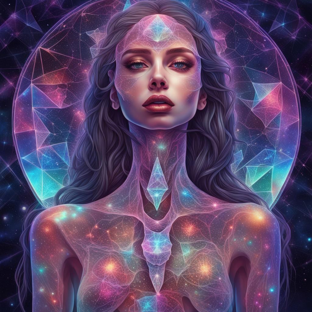 Heart in Prism World: Holographic Astral Illustration