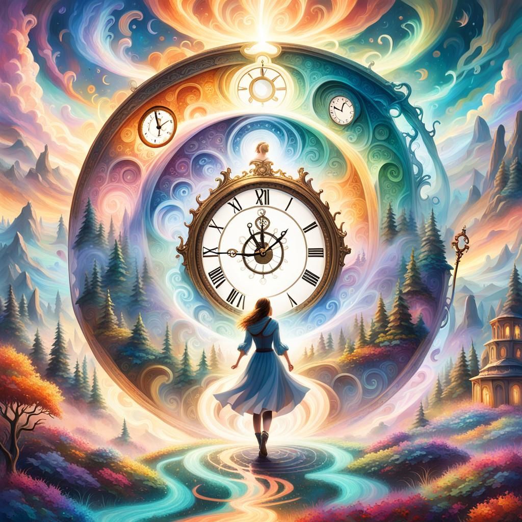 Ethereal Fantasy Portal with Key and Clock