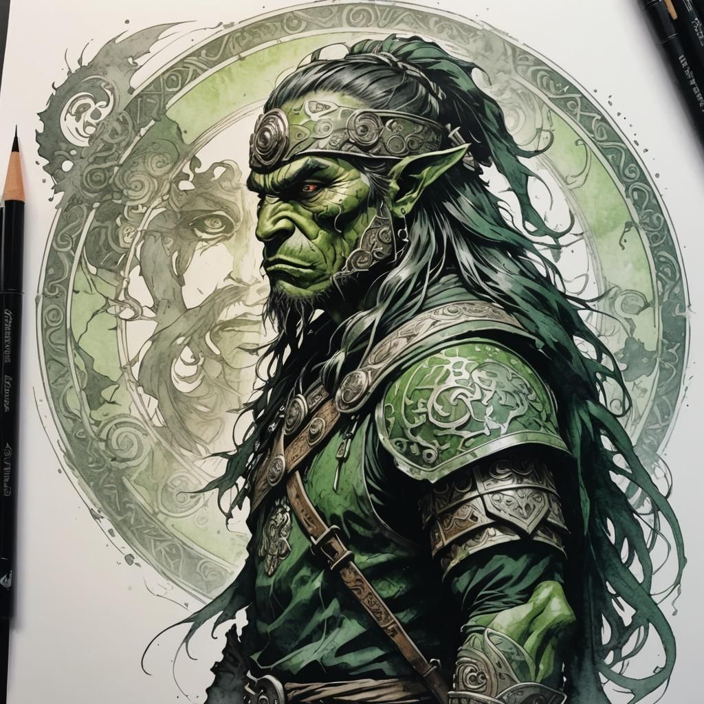 Mongol Orc Warrior in Anime Tattoo Art Style