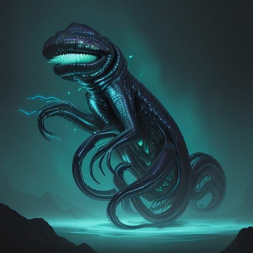 Cinematic Horror Creature in Iridescent Skin