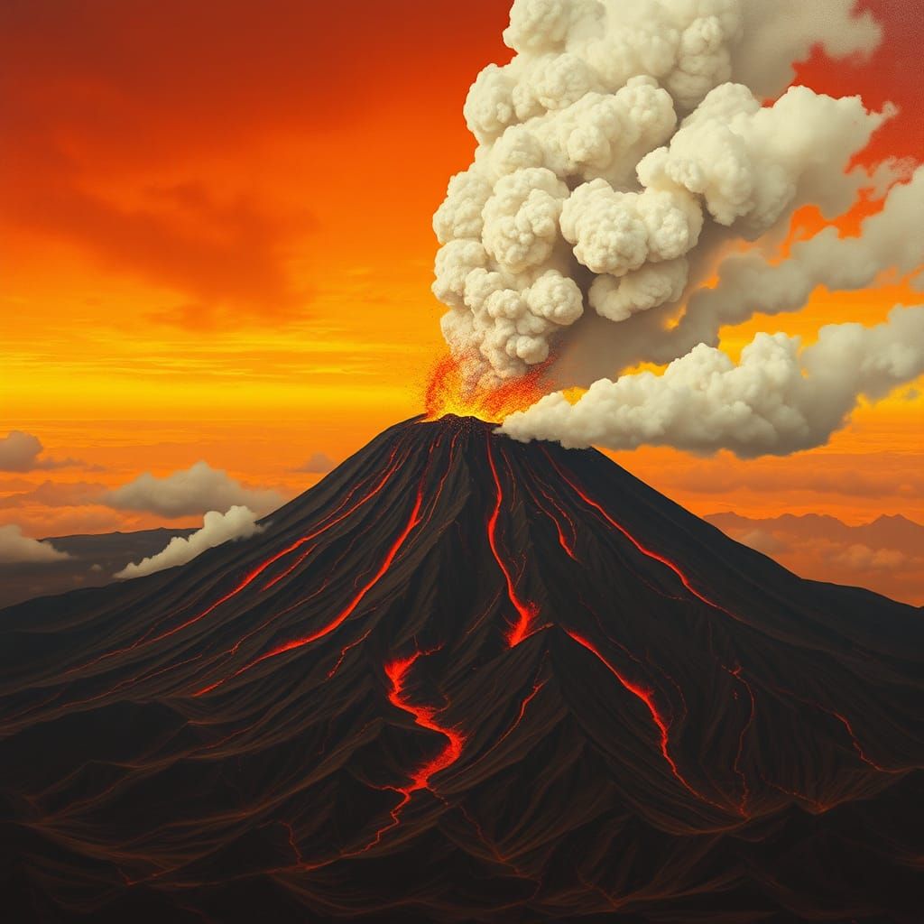 Surreal Krakatoa Eruption in Dreamlike Landscape