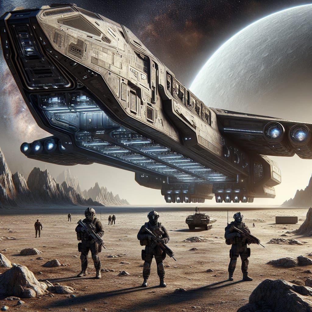 Futuristic Spacecraft Landing on Barren Planet