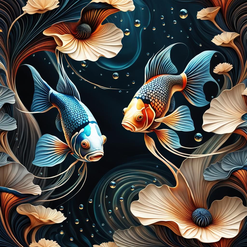 Yin-Yang Beta Fish in Lotus Pond