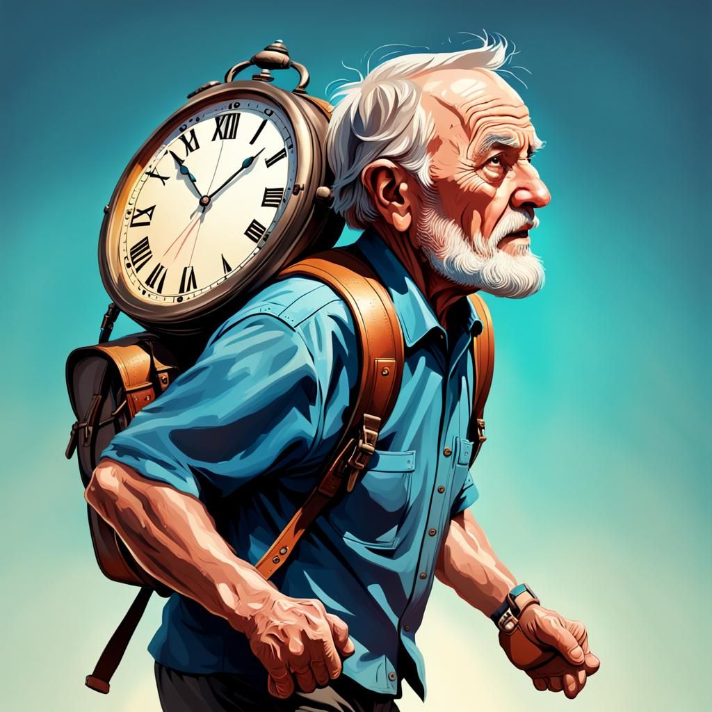 Hyperrealistic Old Man Burdened by Time