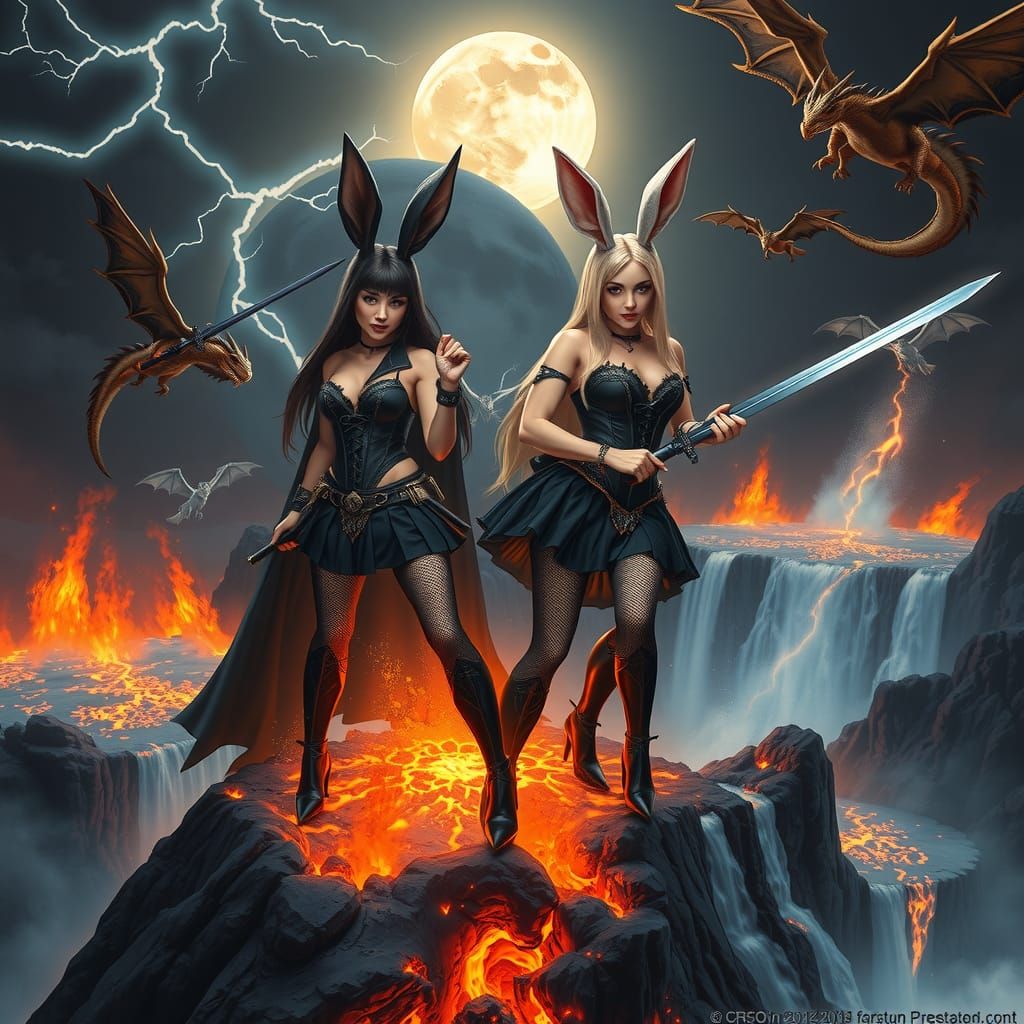 Volcanic Sorceress Bunnies in Fantasy Art Style