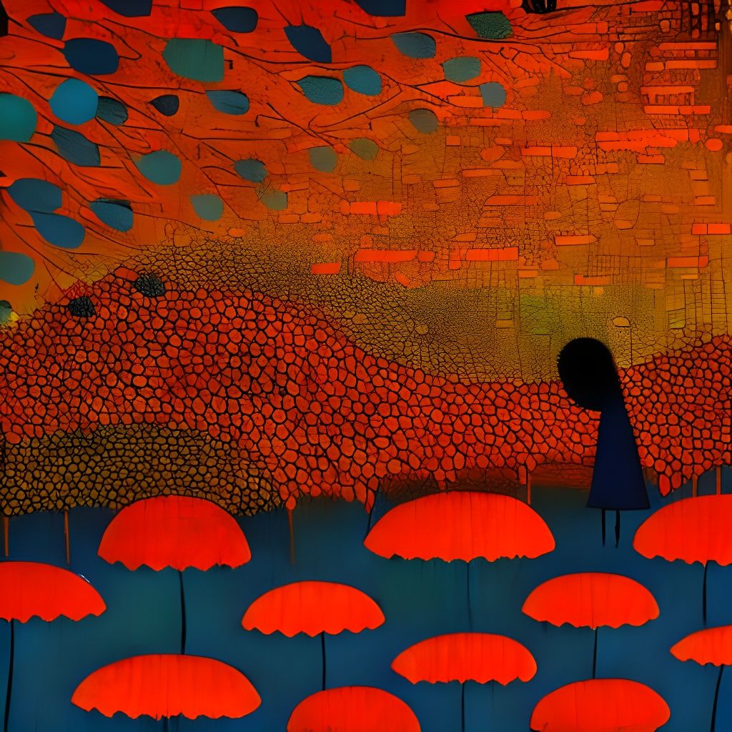 Girl Pondering Nature in Surreal Collage Style