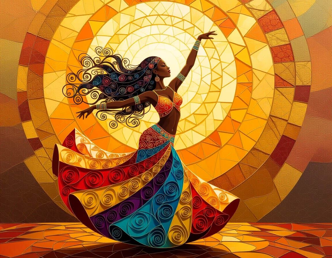 Abstract Musical Dance in Acrylic Mosaic Style