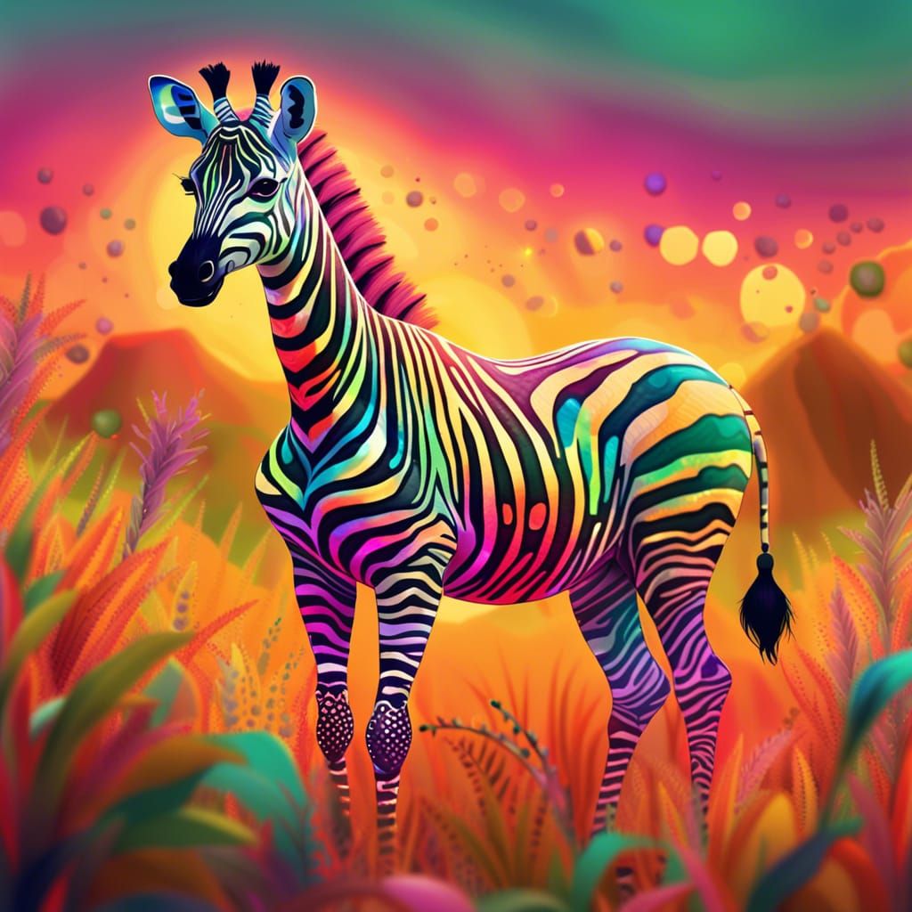 Whimsical Zebra-Giraffe Hybrid in Fantasy Savanna