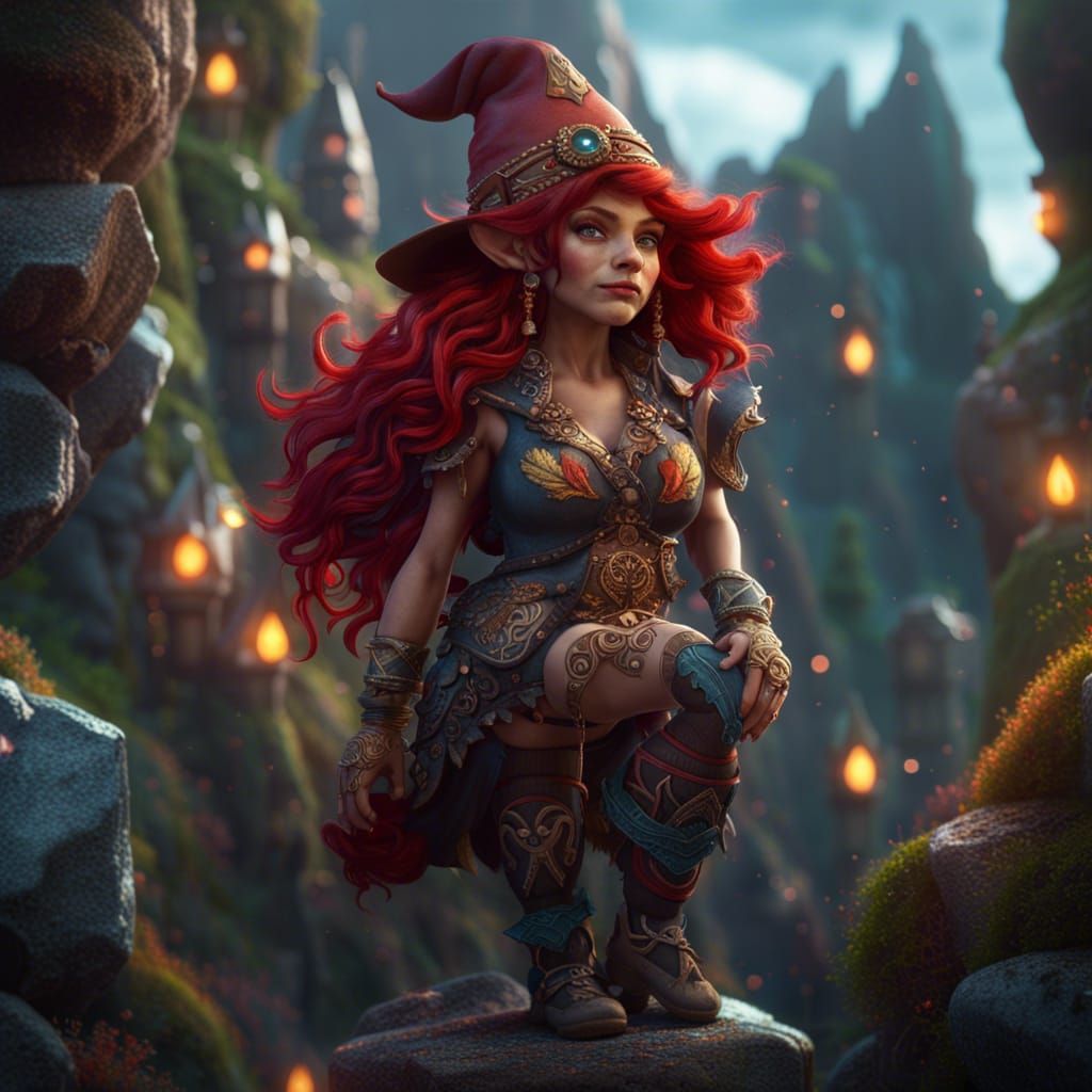Redhead Gnome Sorcerer's Exotic Dance: Fantasy Art