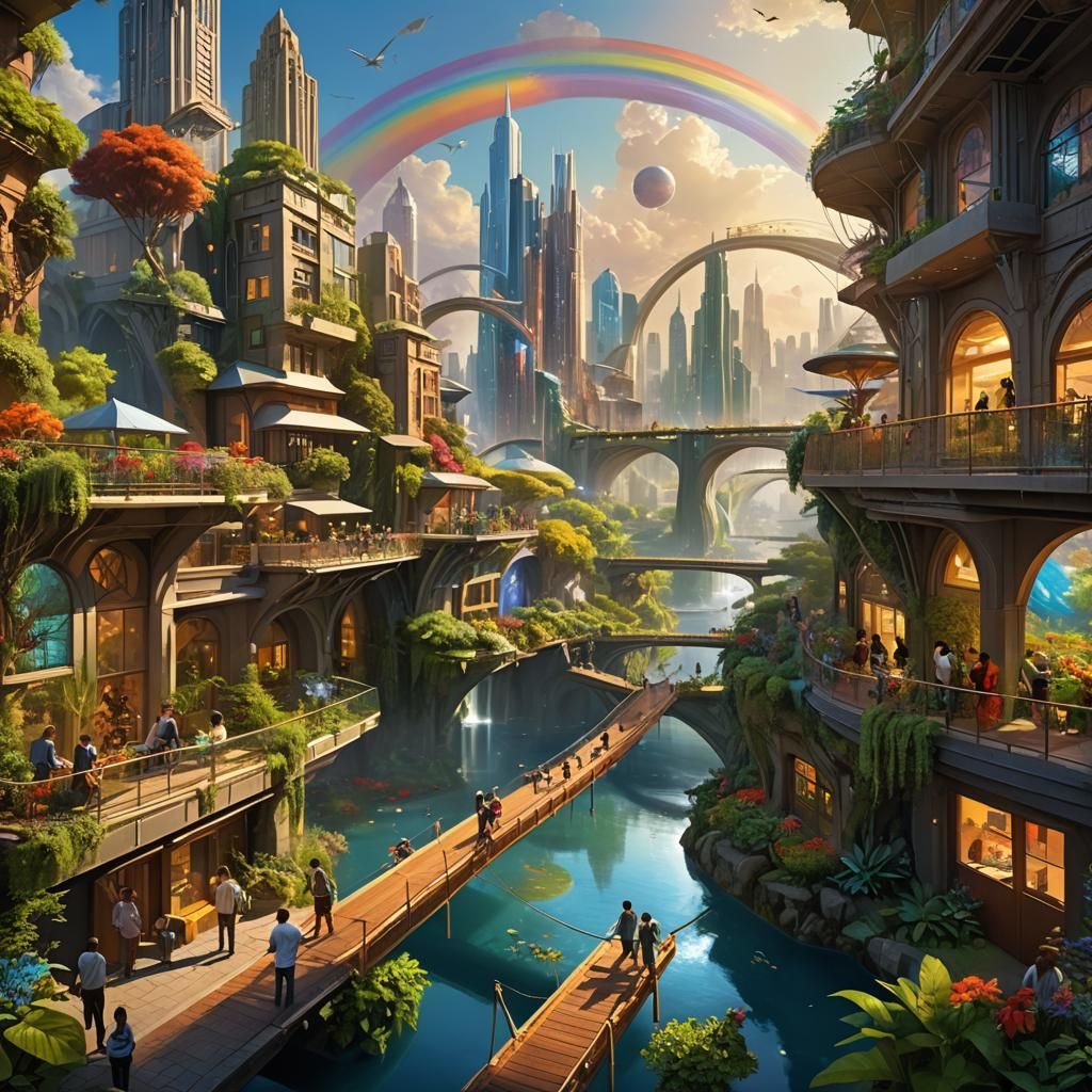 Utopian Cityscape of Collaboration and Joy