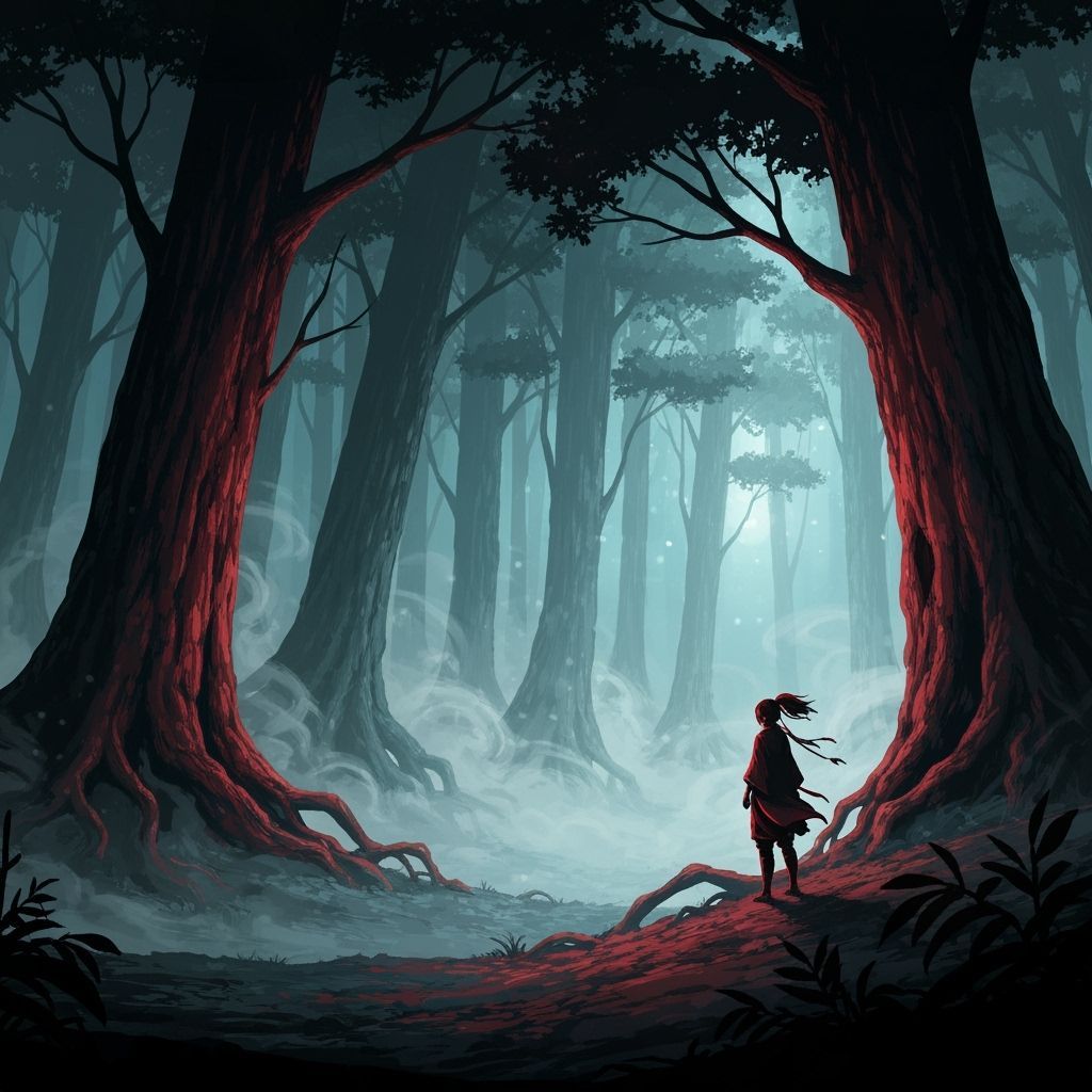 Kunoichi in Misty Forest at Moonlight