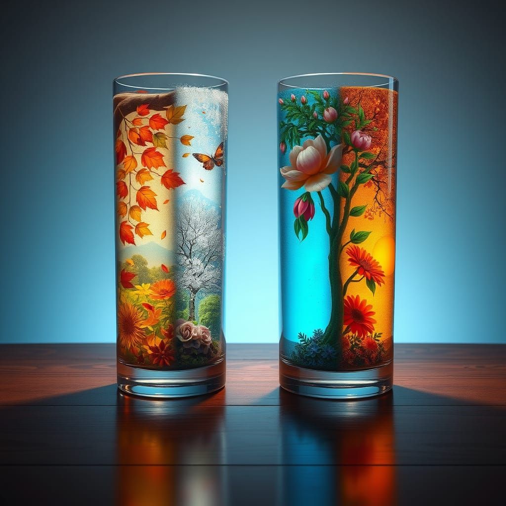 Four Seasons Captured in Intricate Glassware