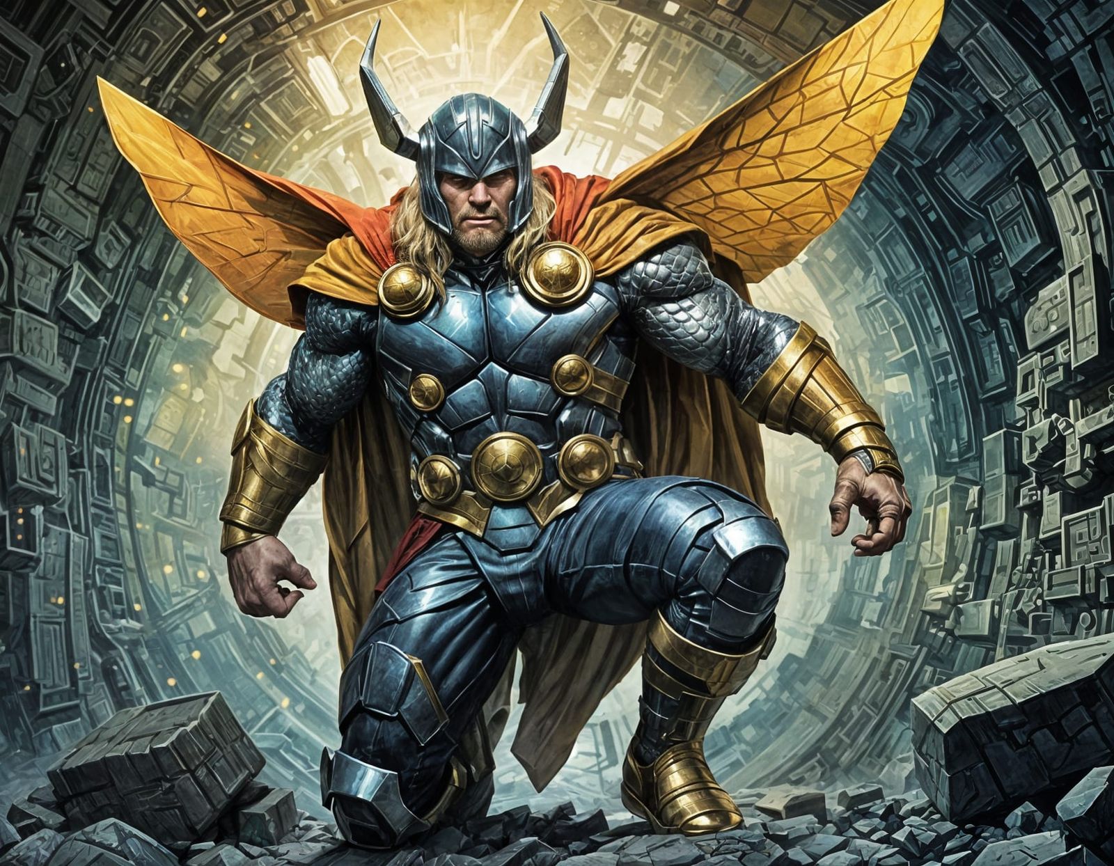 Bee as Thor in Retrofuturistic Comic Art