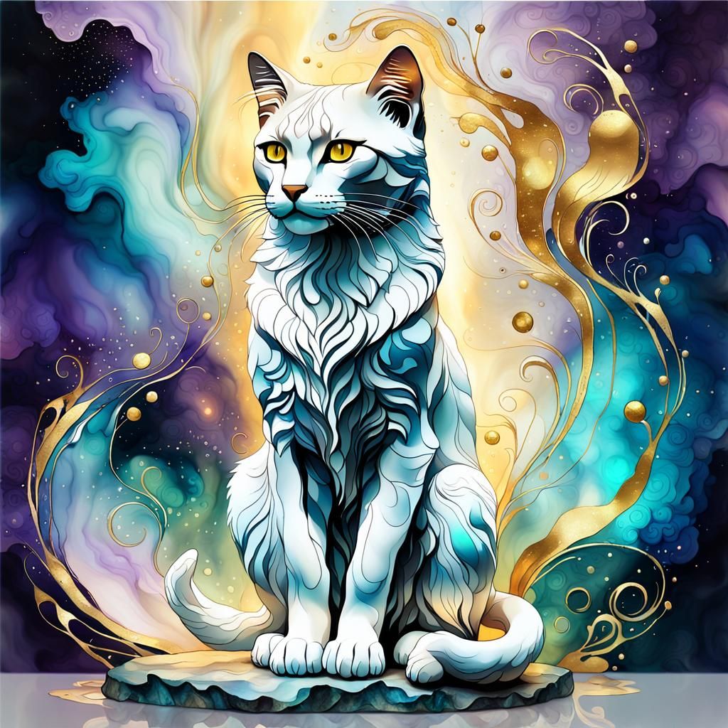 Majestic Feline in Digital Alcohol Ink Art
