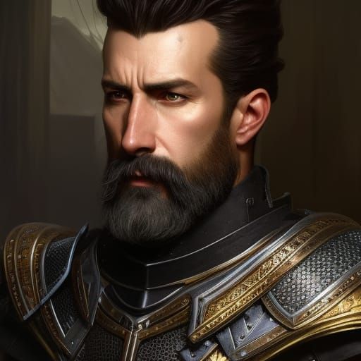 Medieval Nobleman in Black Armor, Dark Fantasy Portrait