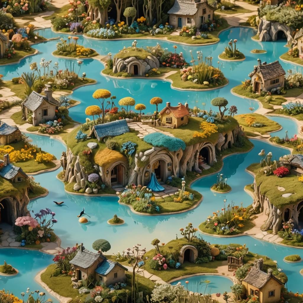 Dreamlike Floating Cottage in Surrealist Style