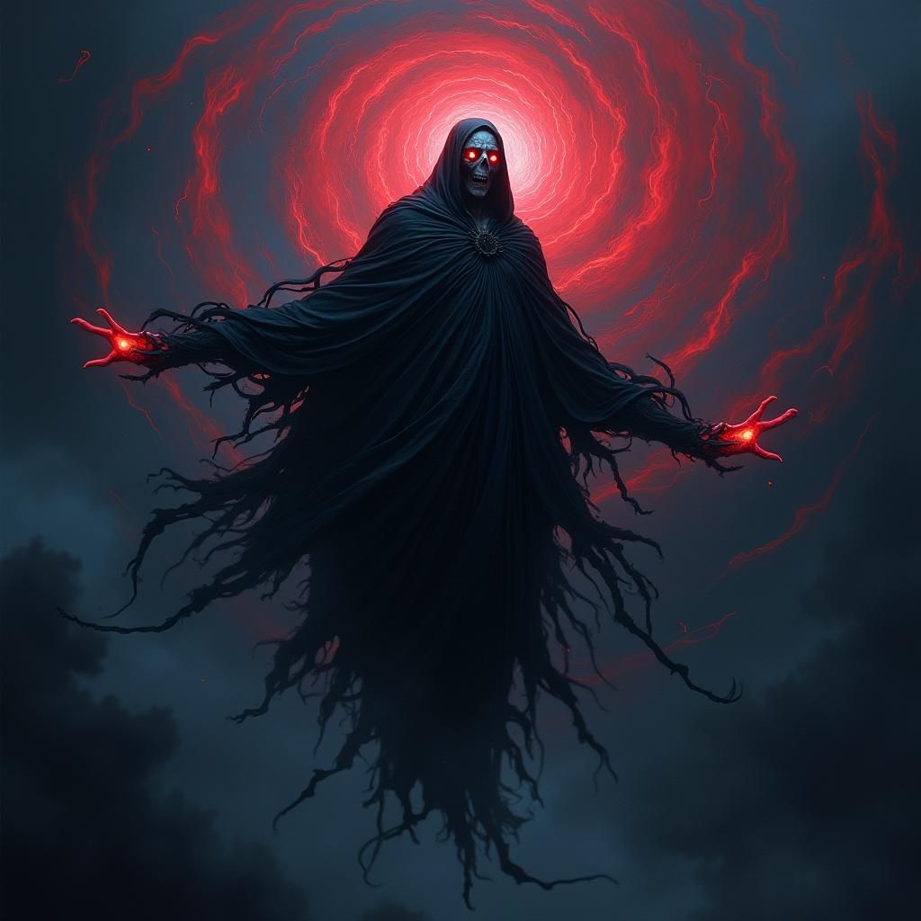 Grotesque Figure Emerges from Dark Vortex