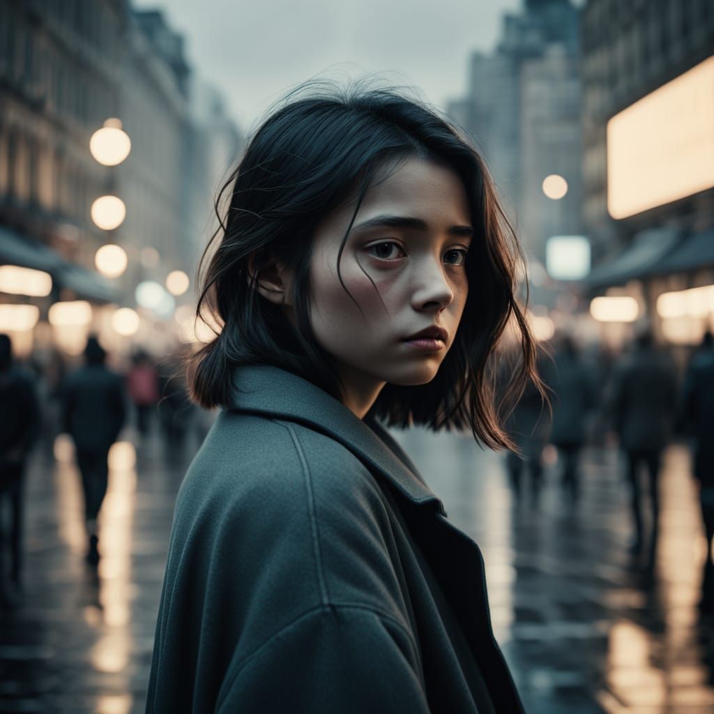 A Lonely Figure in a Crowded City