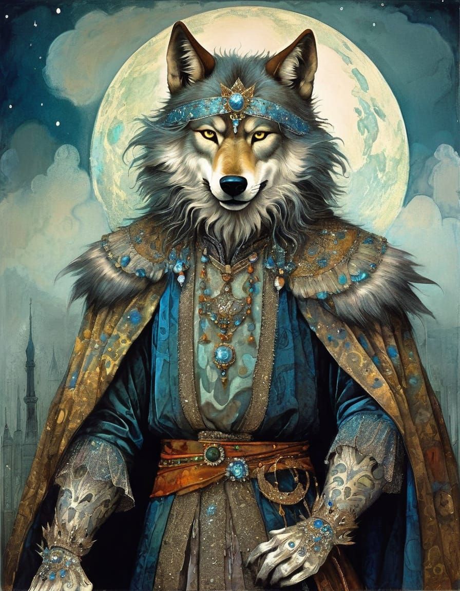 Ethereal Wolf King in the Manner of Renaissance Masters