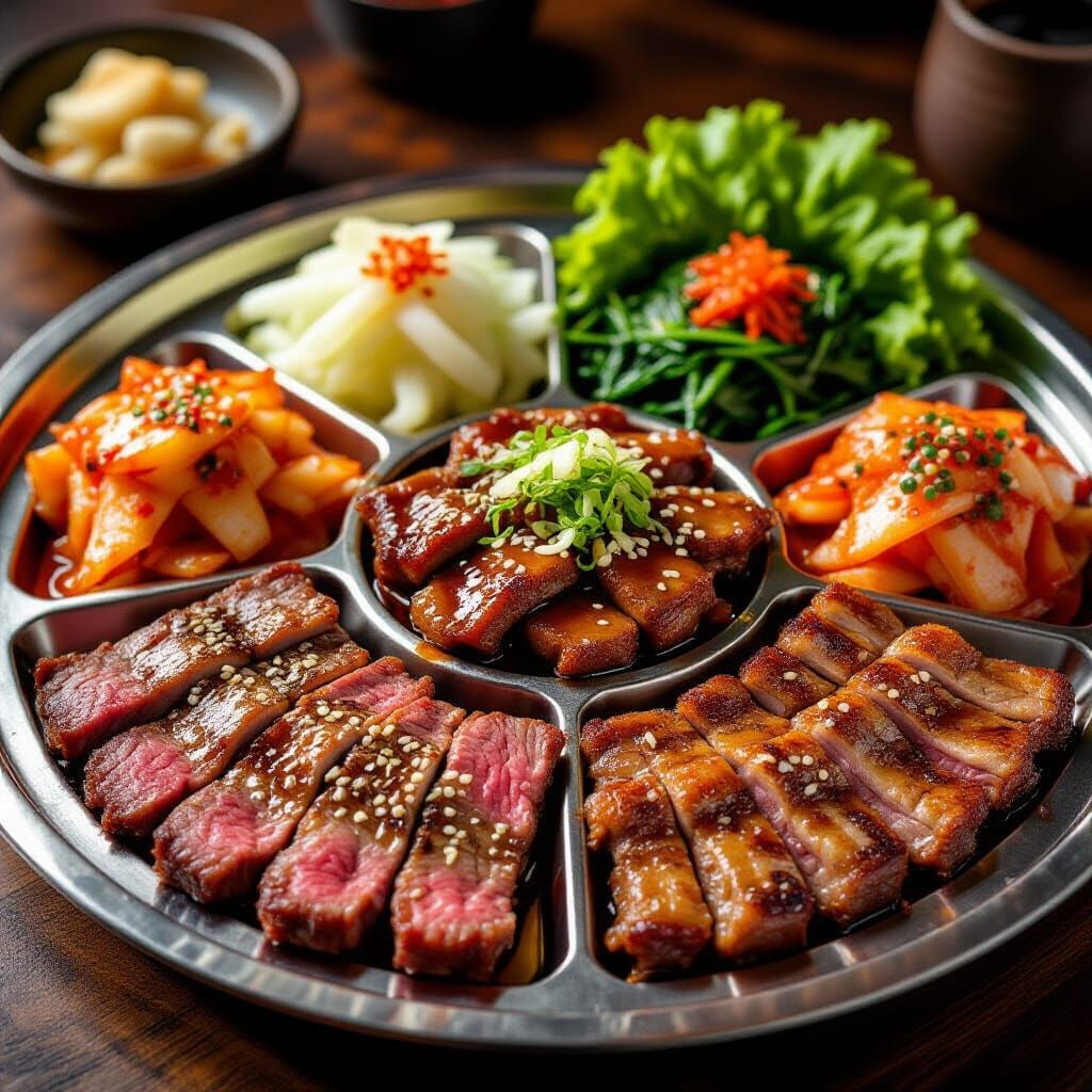 Vibrant Korean BBQ Platter Photographed in Macro Detail