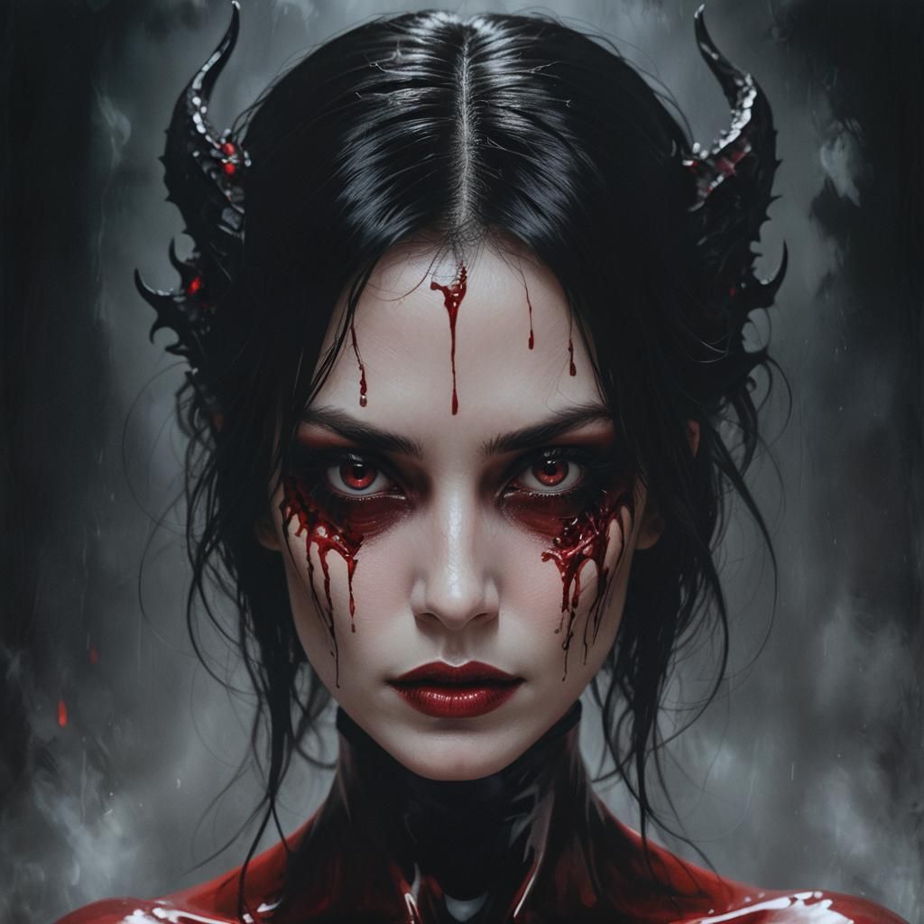 A striking cinematic image of a woman's face, where her enti...