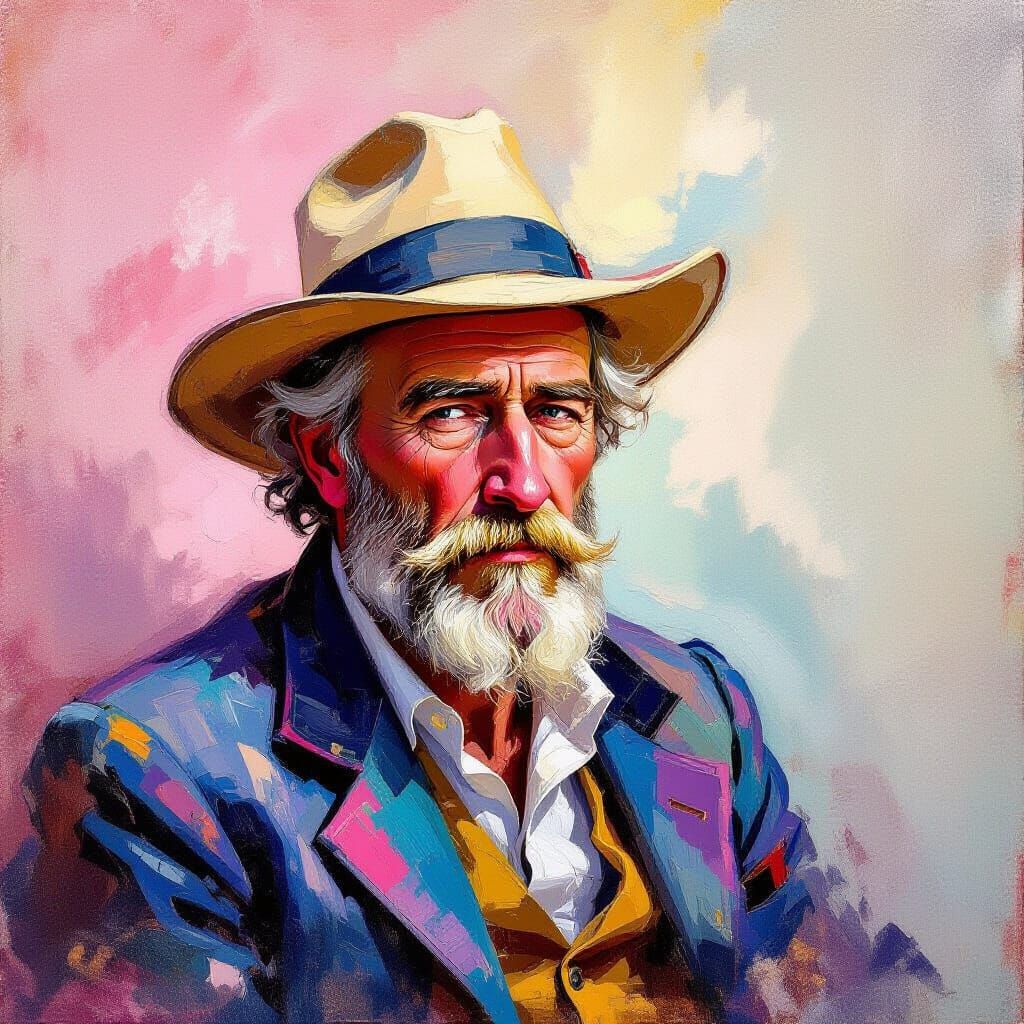 Impressionistic Painting of an Old Drunk in Vivid Colors