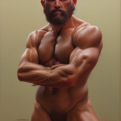 Muscular Man Portrait in Realistic Oil Painting Style