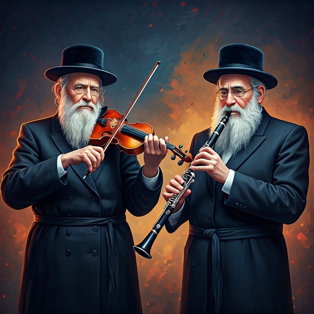 Hasidic Jewish Musicians Portrait in Digital Art Style