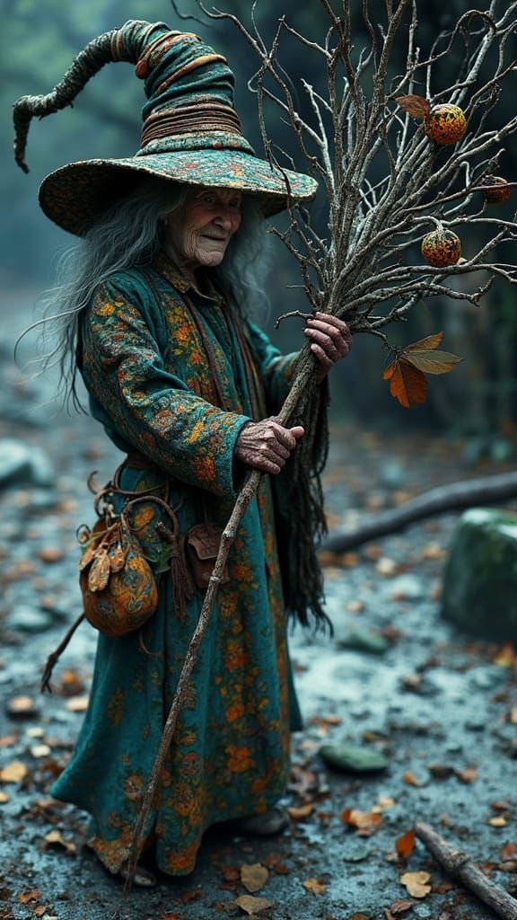 Mysterious Old Witch in a Flat Style